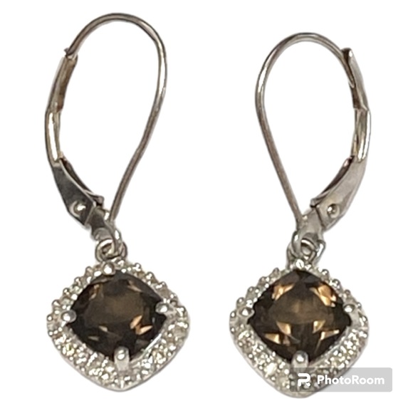 Natural Topaz and Diamond Halo Earrings 14k gold - Picture 6 of 6